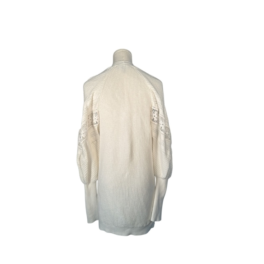 EXPRESS Cream White Lace Sleeve Open Front Knit Cardigan Sweater XS - Picture 2 of 8